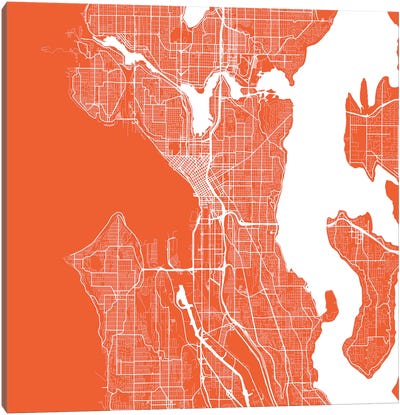 Seattle Urban Roadway Map (Red) Canvas Art Print - Seattle Maps