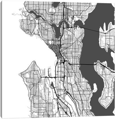 Seattle Urban Roadway Map (White) Canvas Art Print - Abstract Maps Art