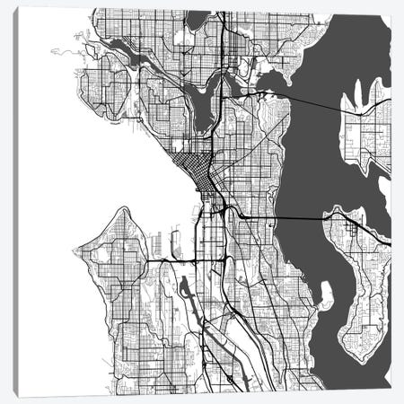 Seattle Urban Roadway Map (White) Canvas Print #ESV329} by Urbanmap Canvas Art