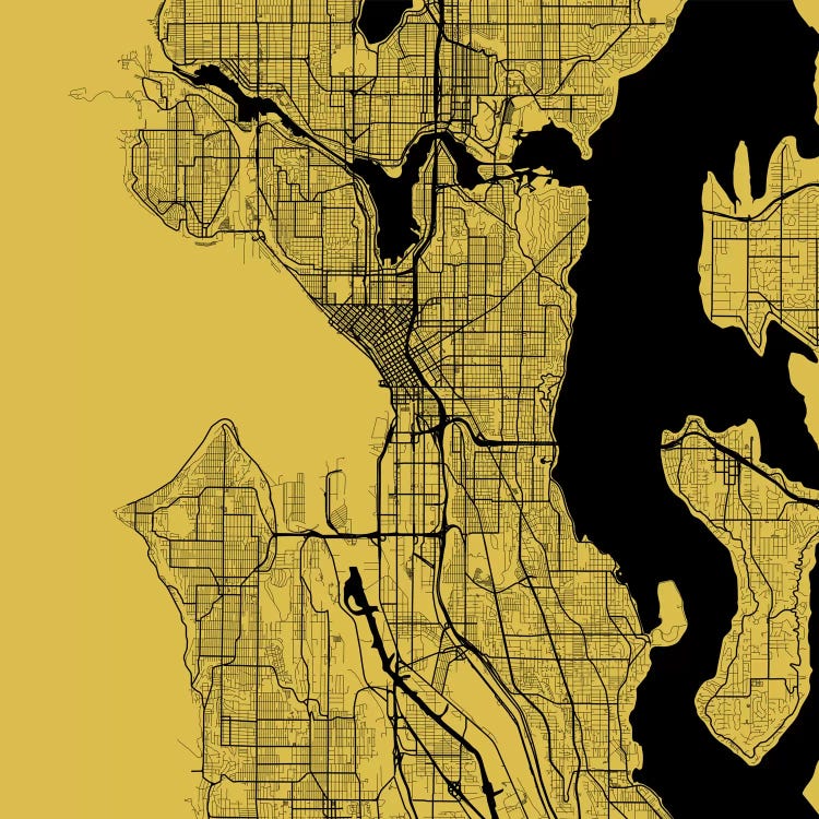 Seattle Urban Roadway Map (Yellow) by Urbanmap wall art