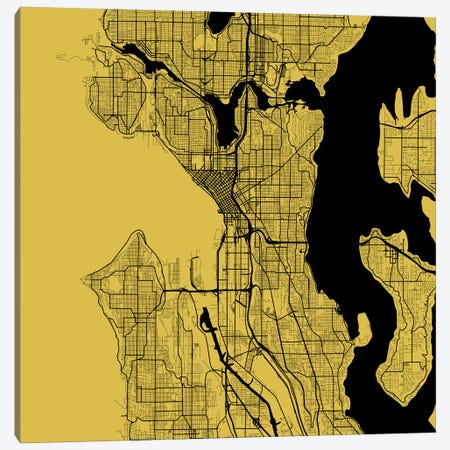 Seattle Urban Roadway Map (Yellow) Canvas Print #ESV330} by Urbanmap Canvas Print