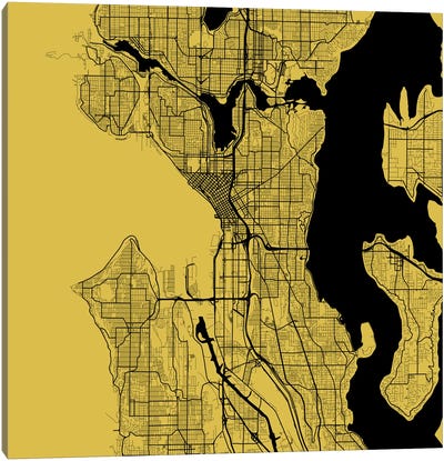 Seattle Urban Roadway Map (Yellow) Canvas Art Print - Seattle Art