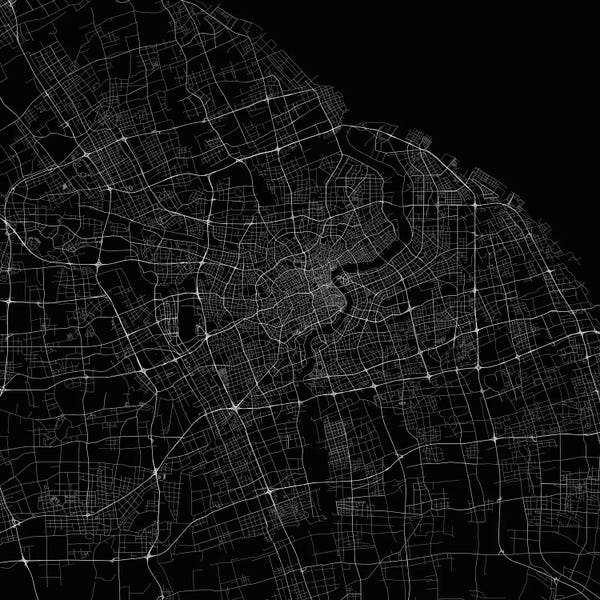 China: Shanghai Urban Roadway Map (Black) by Urbanmap