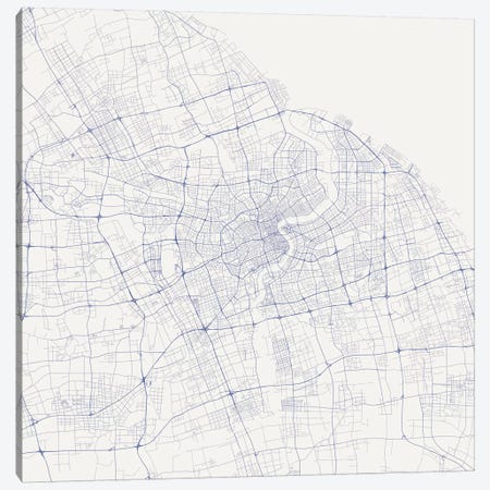Shanghai Urban Roadway Map (Blue) Canvas Print #ESV332} by Urbanmap Canvas Art Print