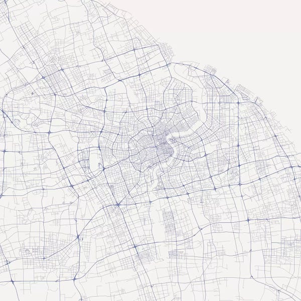 Abstract: Shanghai Urban Roadway Map (Blue) by Urbanmap