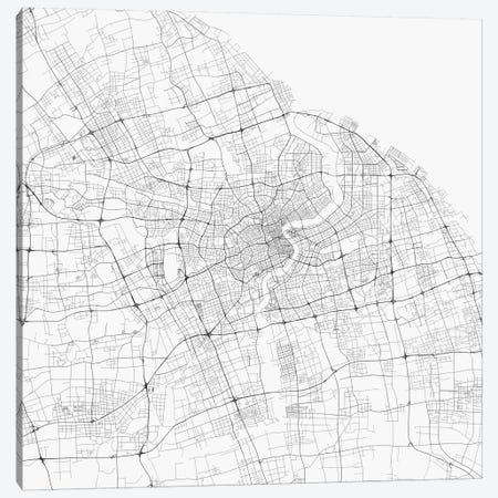 Shanghai Urban Roadway Map (White) Canvas Print #ESV338} by Urbanmap Canvas Print