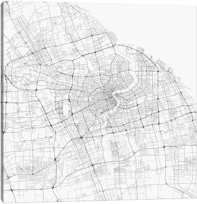 Shanghai Urban Roadway Map (White) Canvas Art Print - China Art