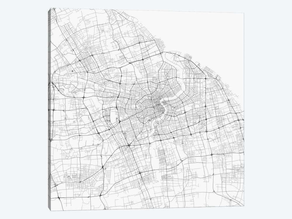 Shanghai Urban Roadway Map (White) by Urbanmap 1-piece Canvas Artwork