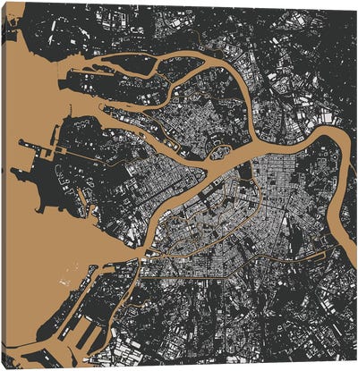 St. Petersburg Urban Map (Black & Gold) Canvas Art Print - Urban Living Room Art