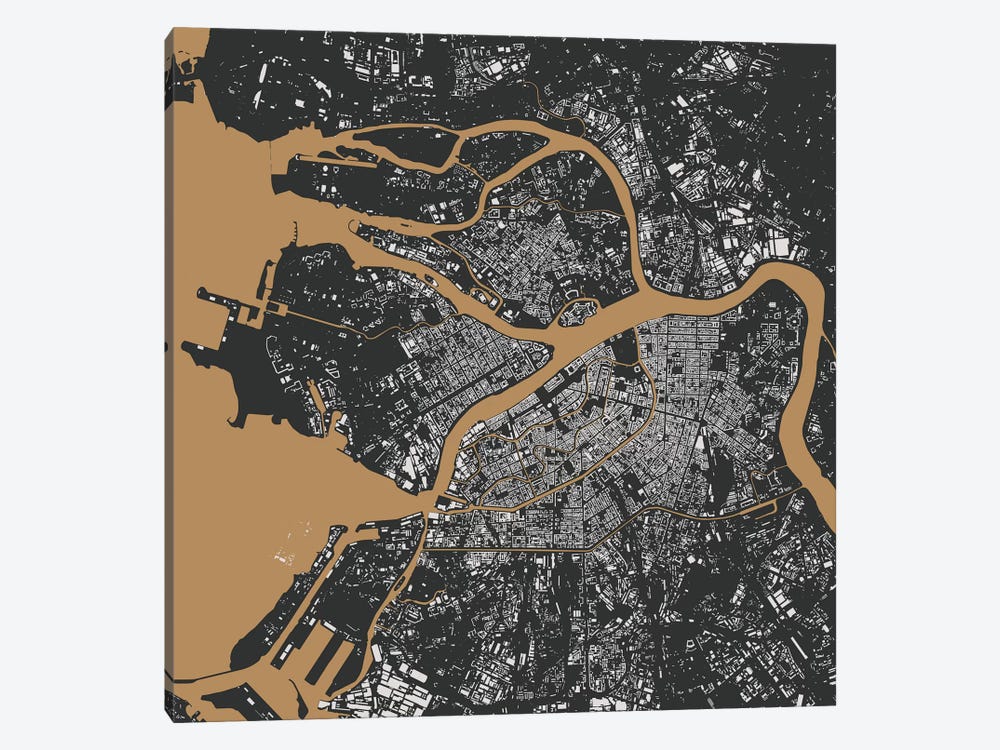 St. Petersburg Urban Map (Black & Gold) by Urbanmap 1-piece Canvas Print