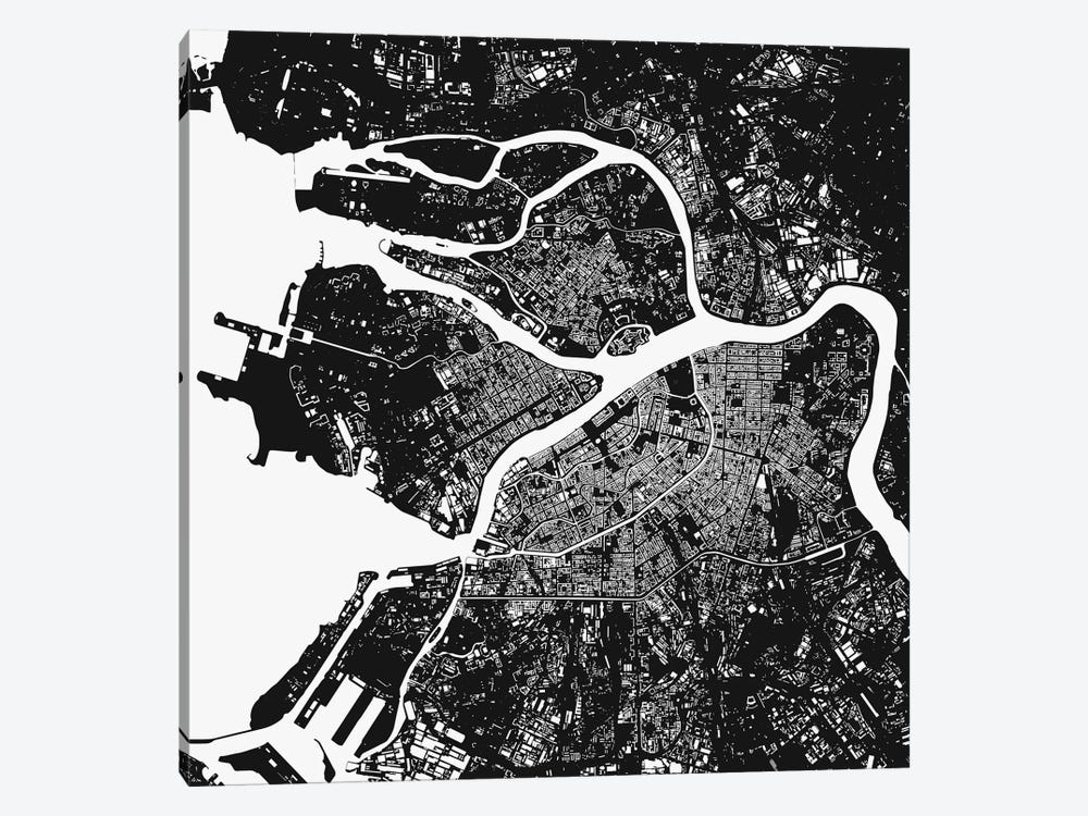 St. Petersburg Urban Map (Black) by Urbanmap 1-piece Canvas Wall Art