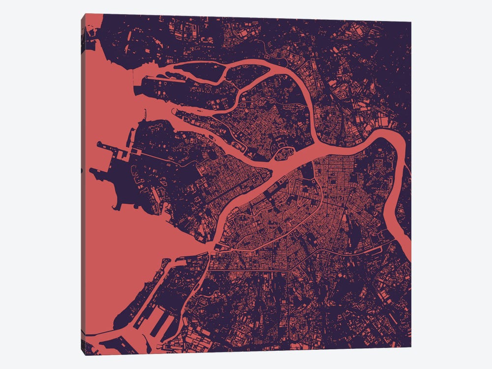 St. Petersburg Urban Map (Purple Night) by Urbanmap 1-piece Canvas Wall Art