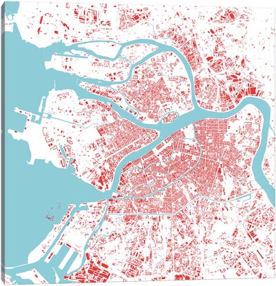 St. Petersburg Urban Map (Red) Canvas Art Print - Russia Art