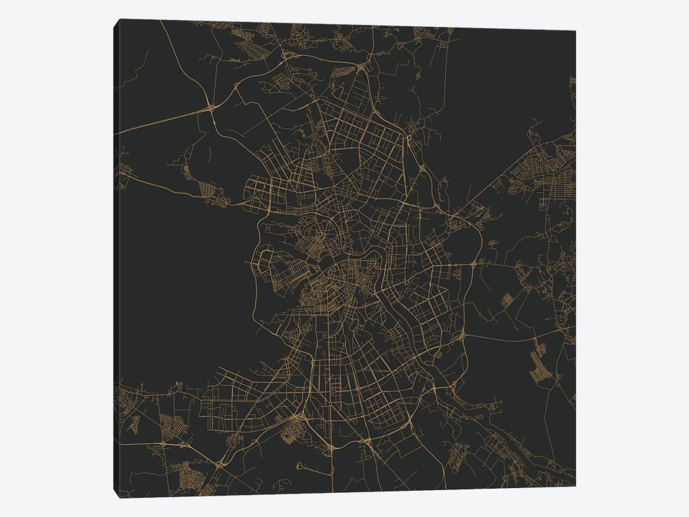 St. Petersburg Urban Roadway Map (Gold) 1-piece Canvas Art Print