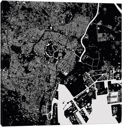 Tokyo Urban Map (Black) Canvas Art Print - Urban Living Room Art