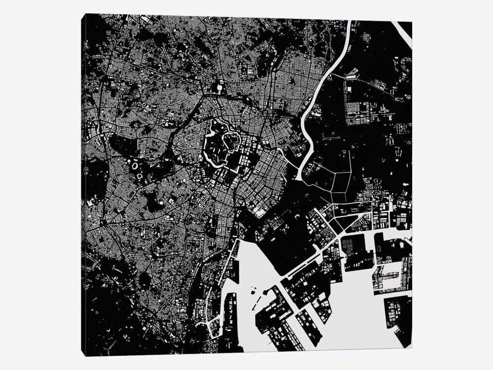 Tokyo Urban Map (Black) by Urbanmap 1-piece Canvas Artwork