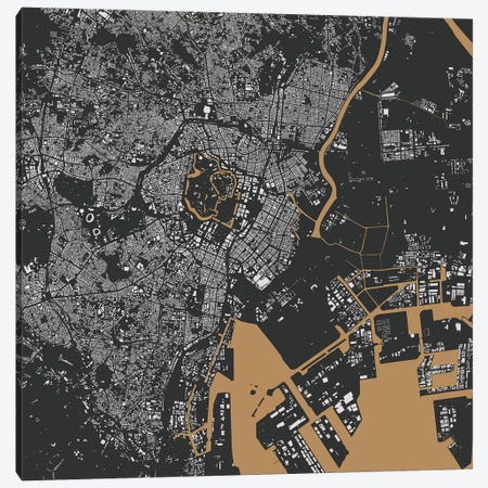 Tokyo Urban Map (Gold) Canvas Print #ESV360} by Urbanmap Canvas Art