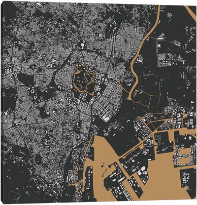 Tokyo Urban Map (Gold) Canvas Art Print - Urbanmap