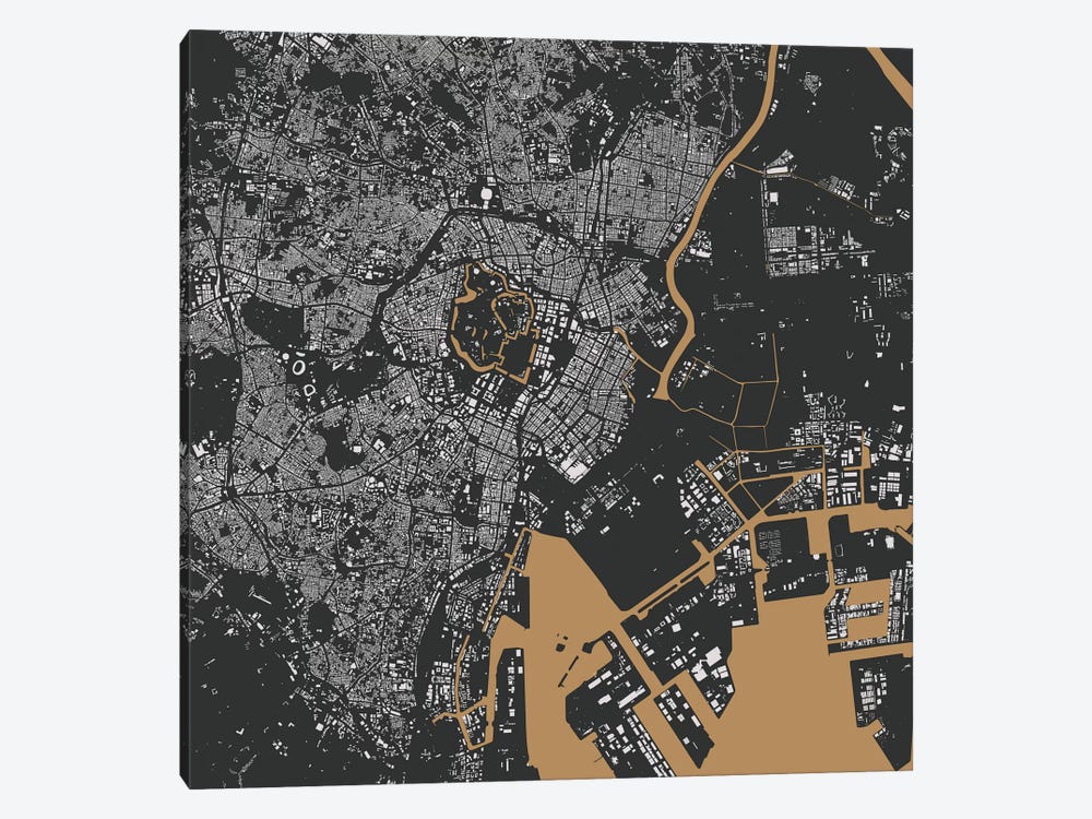 Tokyo Urban Map (Gold) by Urbanmap 1-piece Canvas Art Print