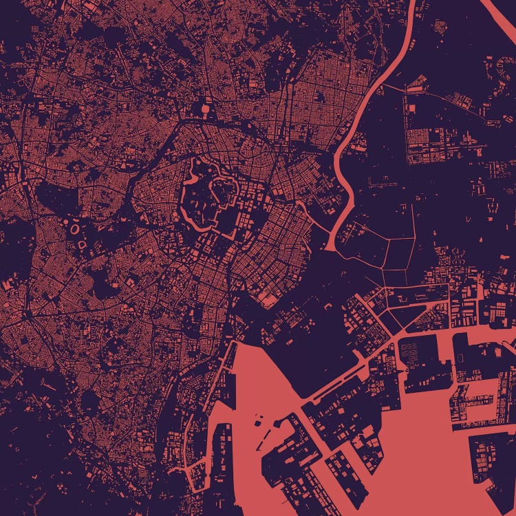 Tokyo Urban Map (Purple Night)