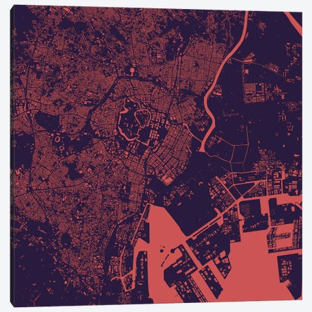 Tokyo Urban Map (Purple Night) Canvas Print #ESV363} by Urbanmap Canvas Artwork