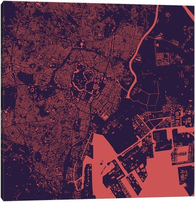 Tokyo Urban Map (Purple Night) Canvas Art Print - Urban Living Room Art