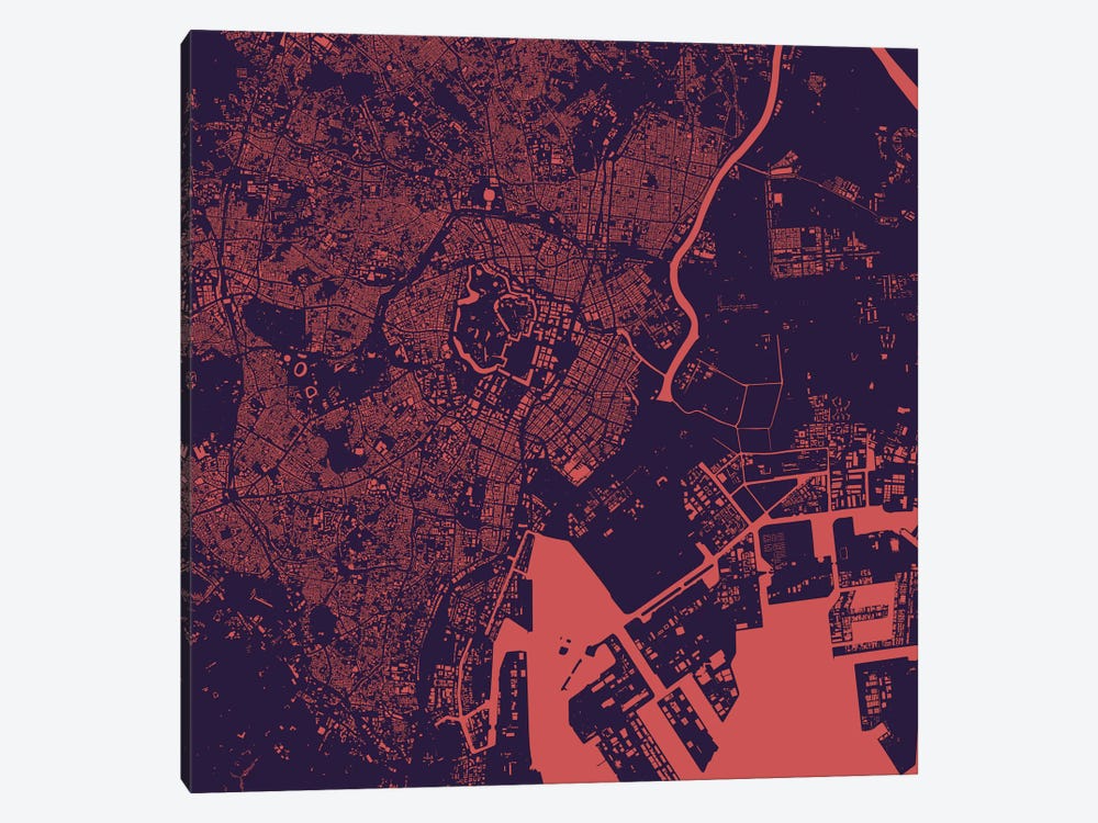 Tokyo Urban Map (Purple Night) by Urbanmap 1-piece Canvas Wall Art