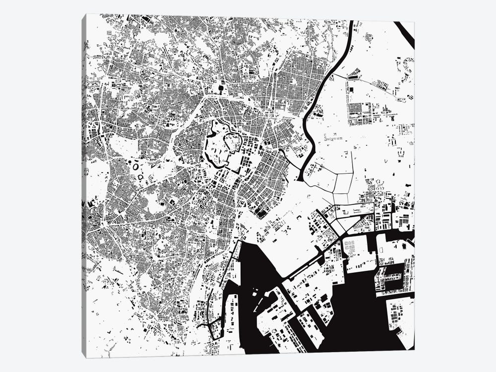 Tokyo Urban Map (White) by Urbanmap 1-piece Canvas Artwork