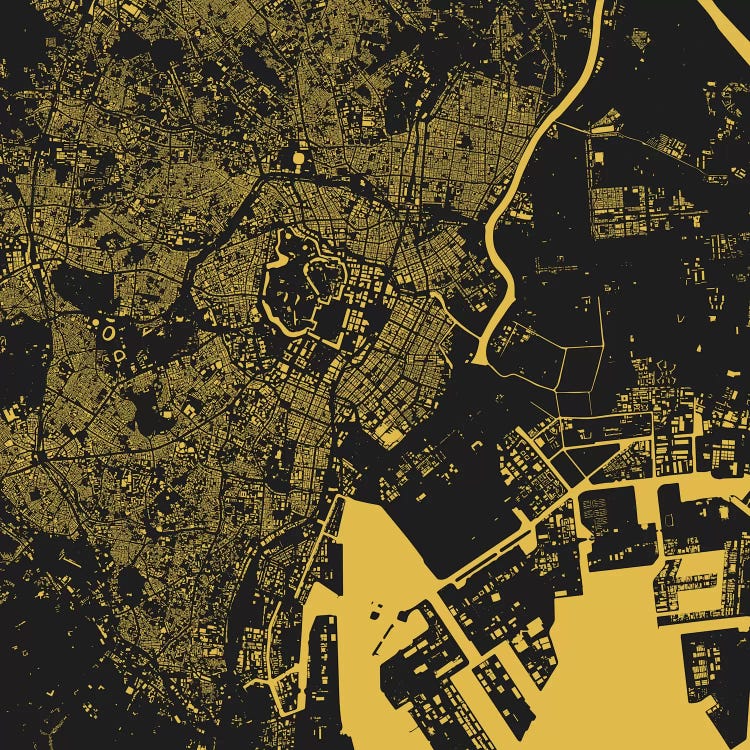 Tokyo Urban Map (Yellow) by Urbanmap wall art