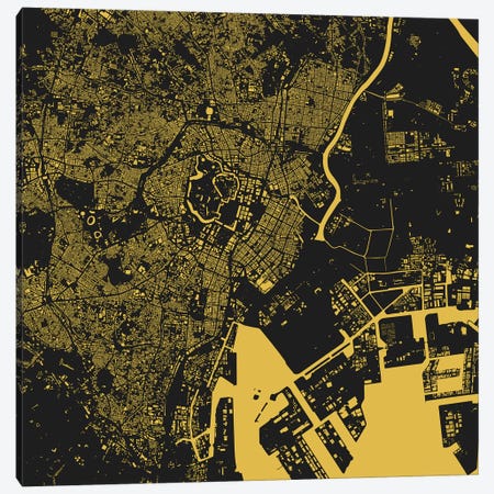 Tokyo Urban Map (Yellow) Canvas Print #ESV366} by Urbanmap Canvas Print