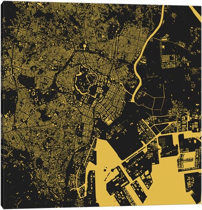 Tokyo Urban Map (Yellow) Canvas Art Print - Urban Living Room Art