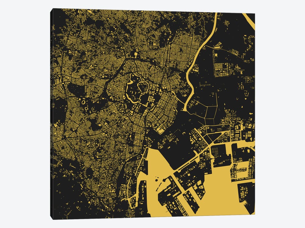 Tokyo Urban Map (Yellow) by Urbanmap 1-piece Canvas Art Print