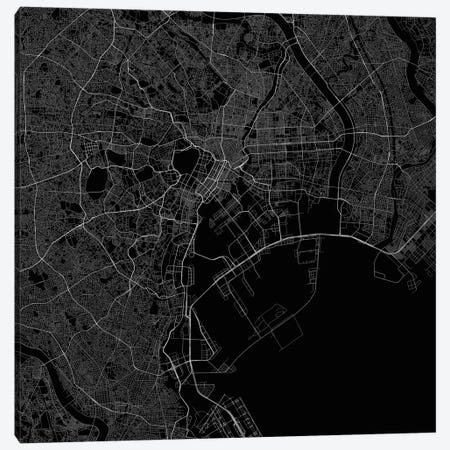 Tokyo Urban Roadway Map (Black) Canvas Print #ESV367} by Urbanmap Canvas Art Print