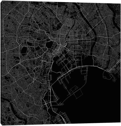 Tokyo Urban Roadway Map (Black) Canvas Art Print