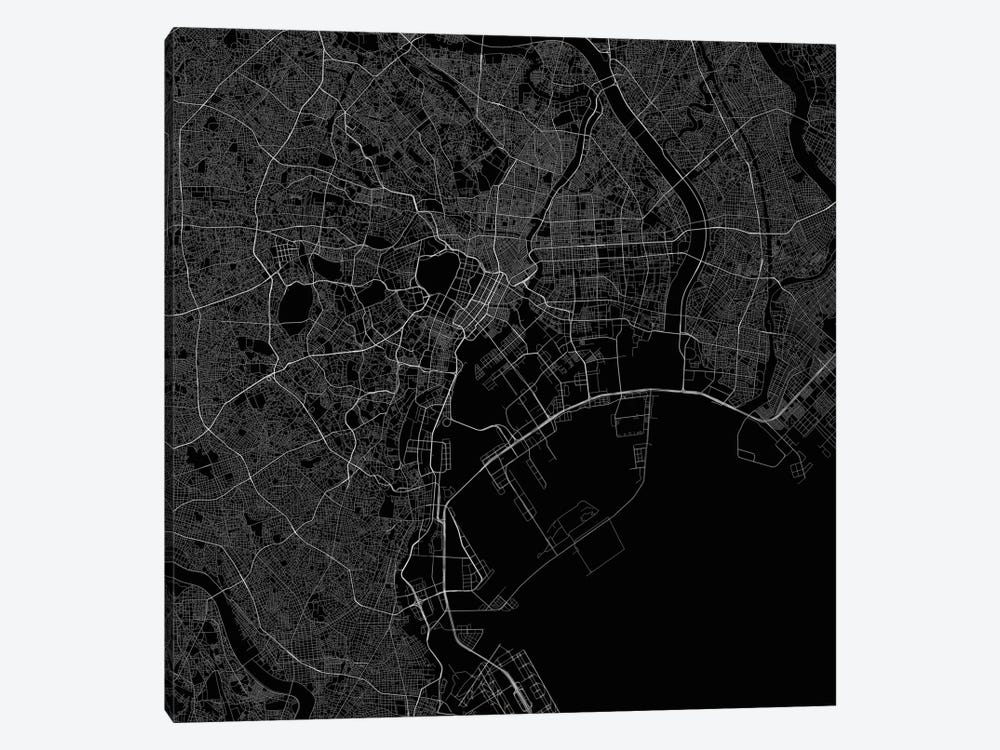 Tokyo Urban Roadway Map (Black) by Urbanmap 1-piece Canvas Art