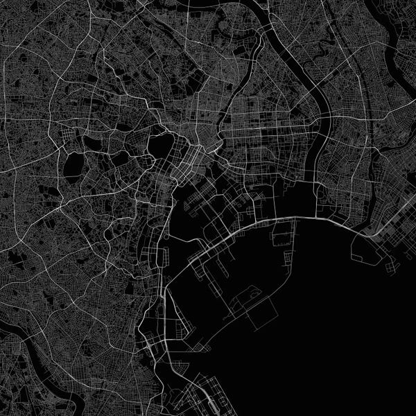 Abstract: Tokyo Urban Roadway Map (Black) by Urbanmap