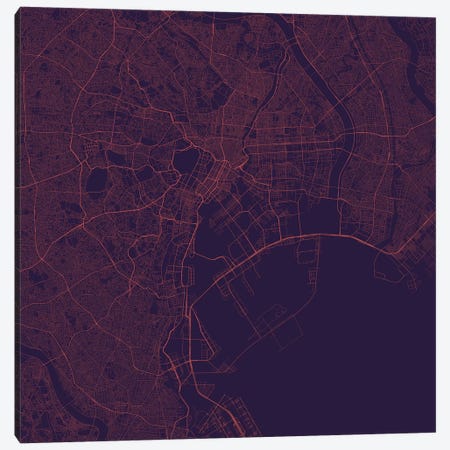 Tokyo Urban Roadway Map (Purple Night) Canvas Print #ESV372} by Urbanmap Canvas Print