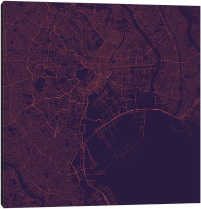 Tokyo Urban Roadway Map (Purple Night) Canvas Art Print - Minimalist Maps
