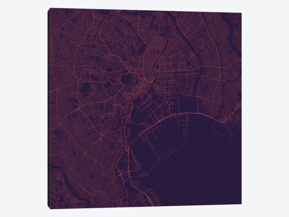 Tokyo Urban Roadway Map (Purple Night) by Urbanmap 1-piece Canvas Wall Art