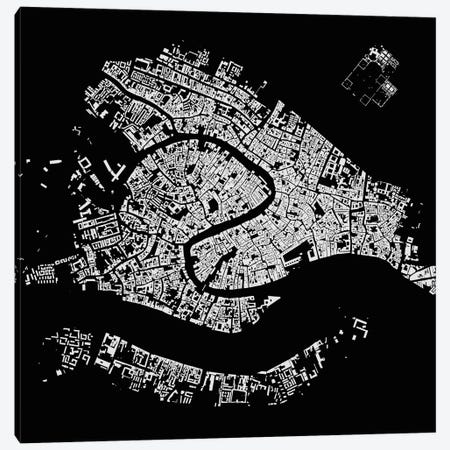 Venice Urban Map (Black) Canvas Print #ESV376} by Urbanmap Canvas Art