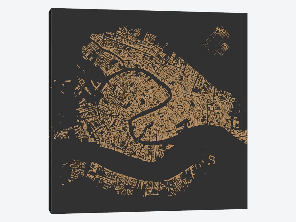 Venice Urban Map (Gold) by Urbanmap 1-piece Canvas Art