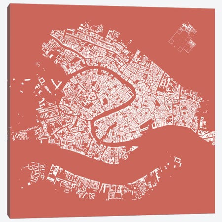 Venice Urban Map (Pink) Canvas Print #ESV380} by Urbanmap Canvas Wall Art