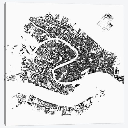 Venice Urban Map (White) Canvas Print #ESV383} by Urbanmap Canvas Wall Art