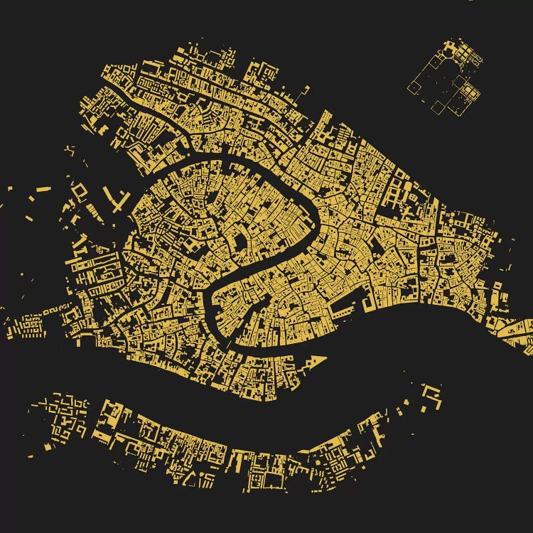 Venice Urban Map (Yellow) by Urbanmap wall art