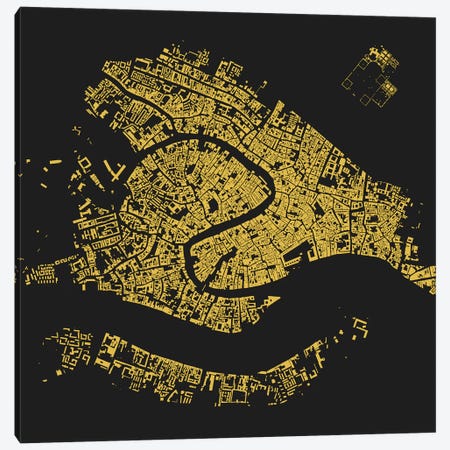Venice Urban Map (Yellow) Canvas Print #ESV384} by Urbanmap Canvas Art Print