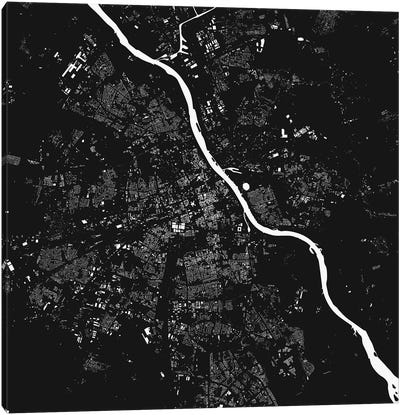 Warsaw Urban Map (Black) Canvas Art Print - Urban Maps