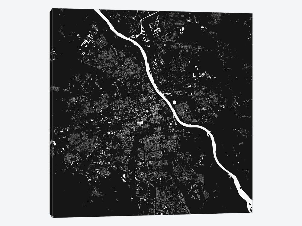 Warsaw Urban Map (Black) by Urbanmap 1-piece Canvas Art Print