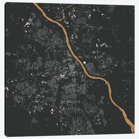 Warsaw Urban Map (Gold) Canvas Print #ESV405} by Urbanmap Canvas Artwork