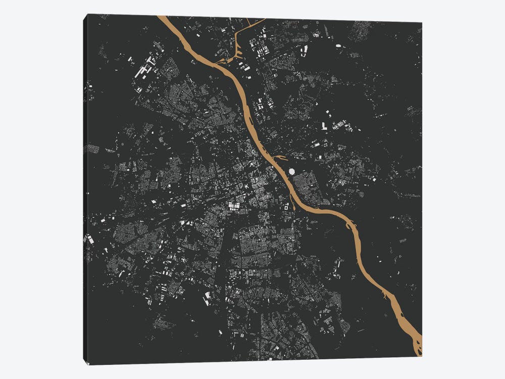 Warsaw Urban Map (Gold) by Urbanmap 1-piece Canvas Print