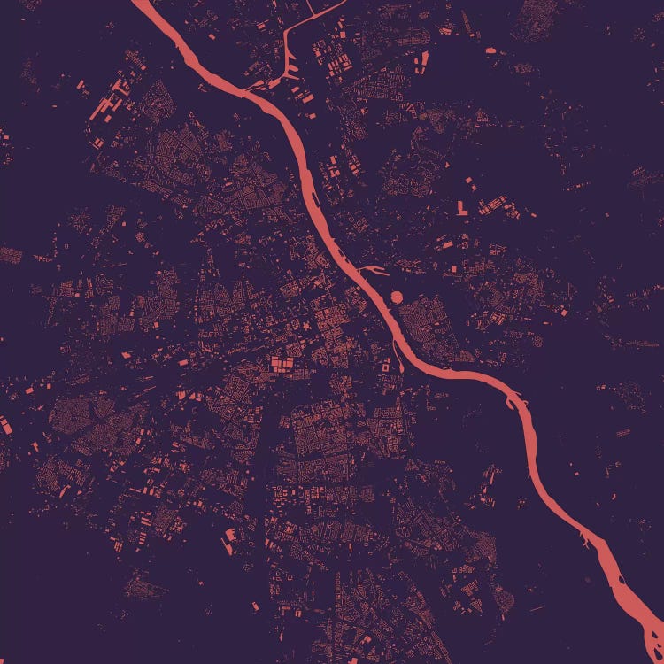 Warsaw Urban Map (Purple Night)